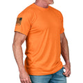 Men's Basic Hi-Vis Orange Patriotic Work Shirt, Front Right View