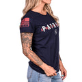 Right Side of the Women's American Patriot Relaxed Fit Tshirt Displaying The Assaulting Forward Flag