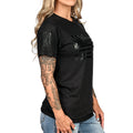 Women's Boyfriend Fit Murdered Out American Flag T-Shirt Right Side View