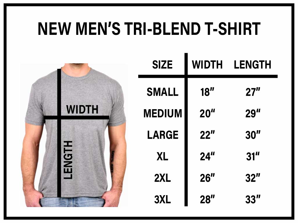 New Men's Triblend T-Shirt Size Chart